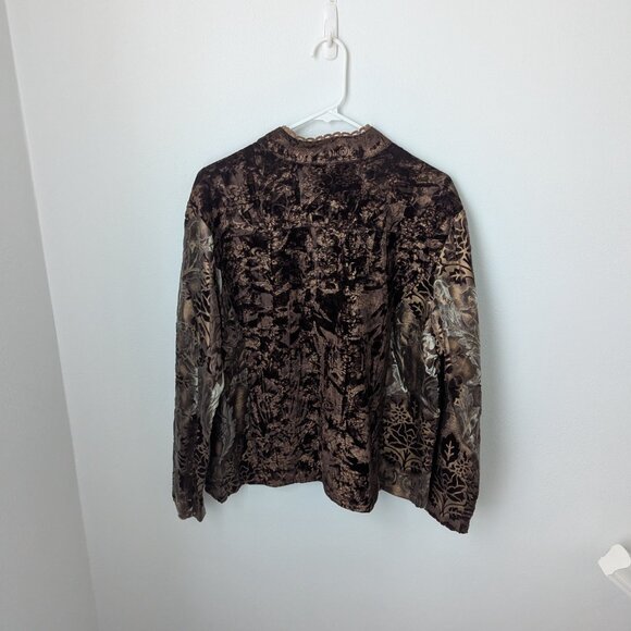 Chico's Women's Shades of Brown Velvet Fabric Button Jacket, 3 (XL, 16) - Picture 4 of 6